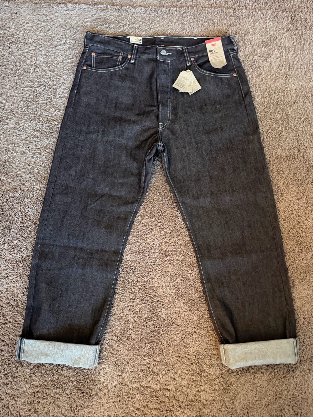 Levi's 501 Raw Denim Straight Jeans in Dark Brown Wash Shrink To Fit